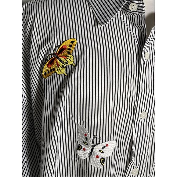 Vintage Mili Designs Stripe Button Down Butterfly / Rhinestone Blouse 1X - Picture 2 of 9